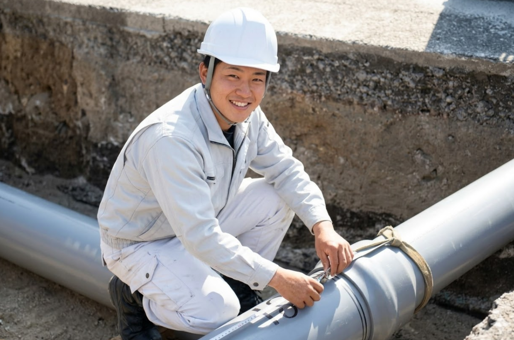 建設現場での配管工事